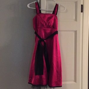 Girls size 14, pink/black satin dress.